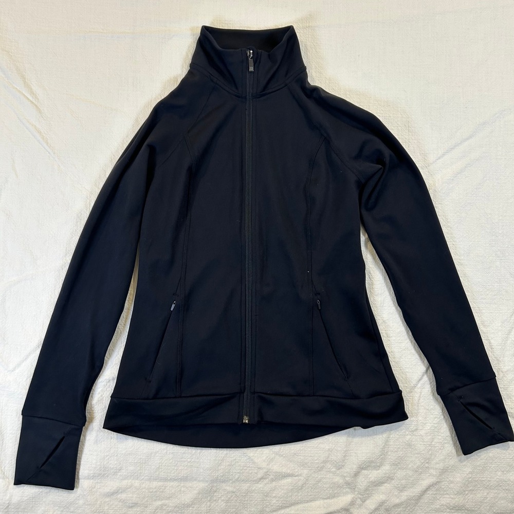 All in Motion Womens Black Full Zip Athletic Jacket Thumbholes XS F16494316